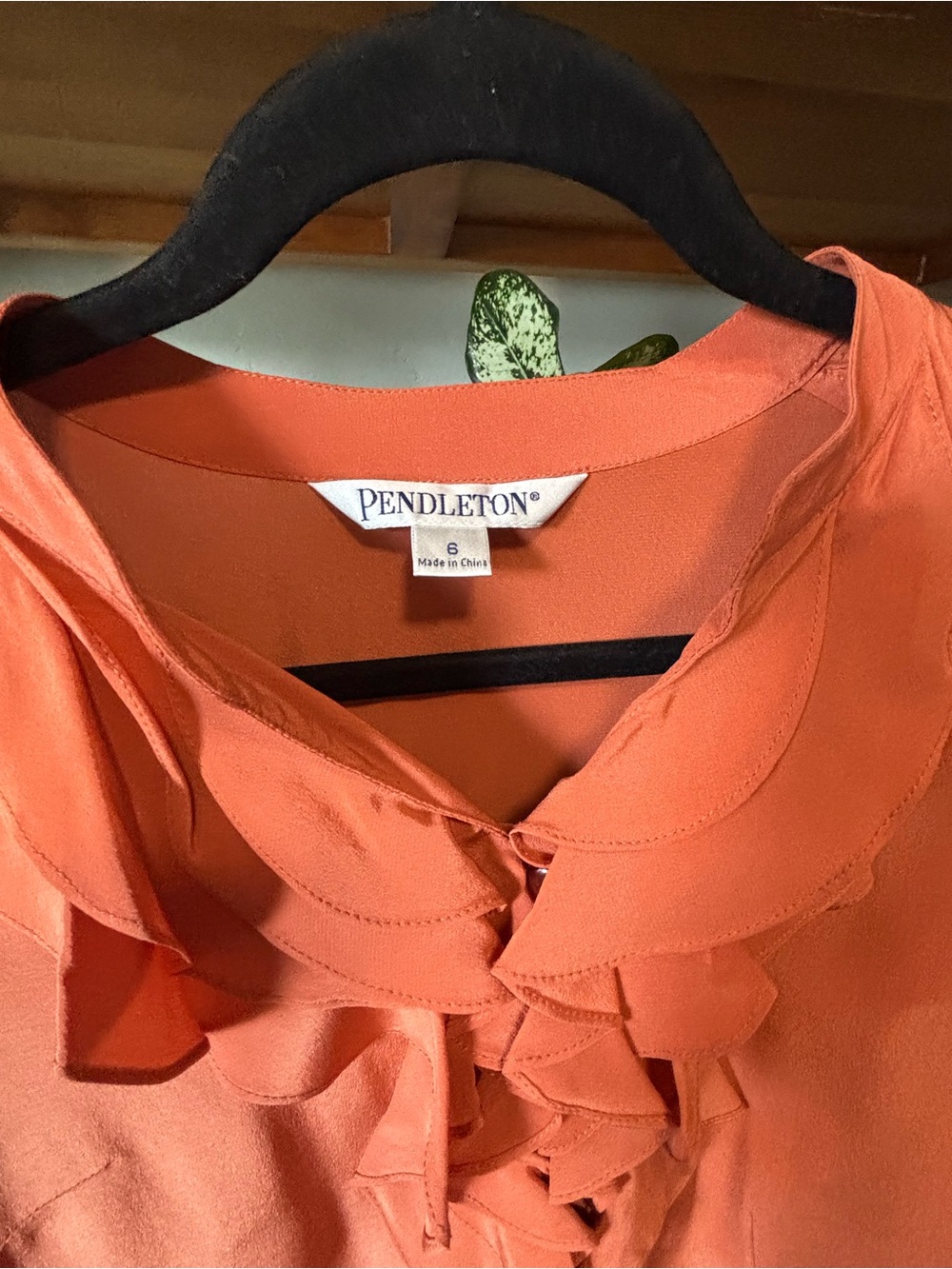 Pendleton 100% Silk Orange Ruffle Front Short-Sleeve Blouse | Size 6 - Picture 2 of 6